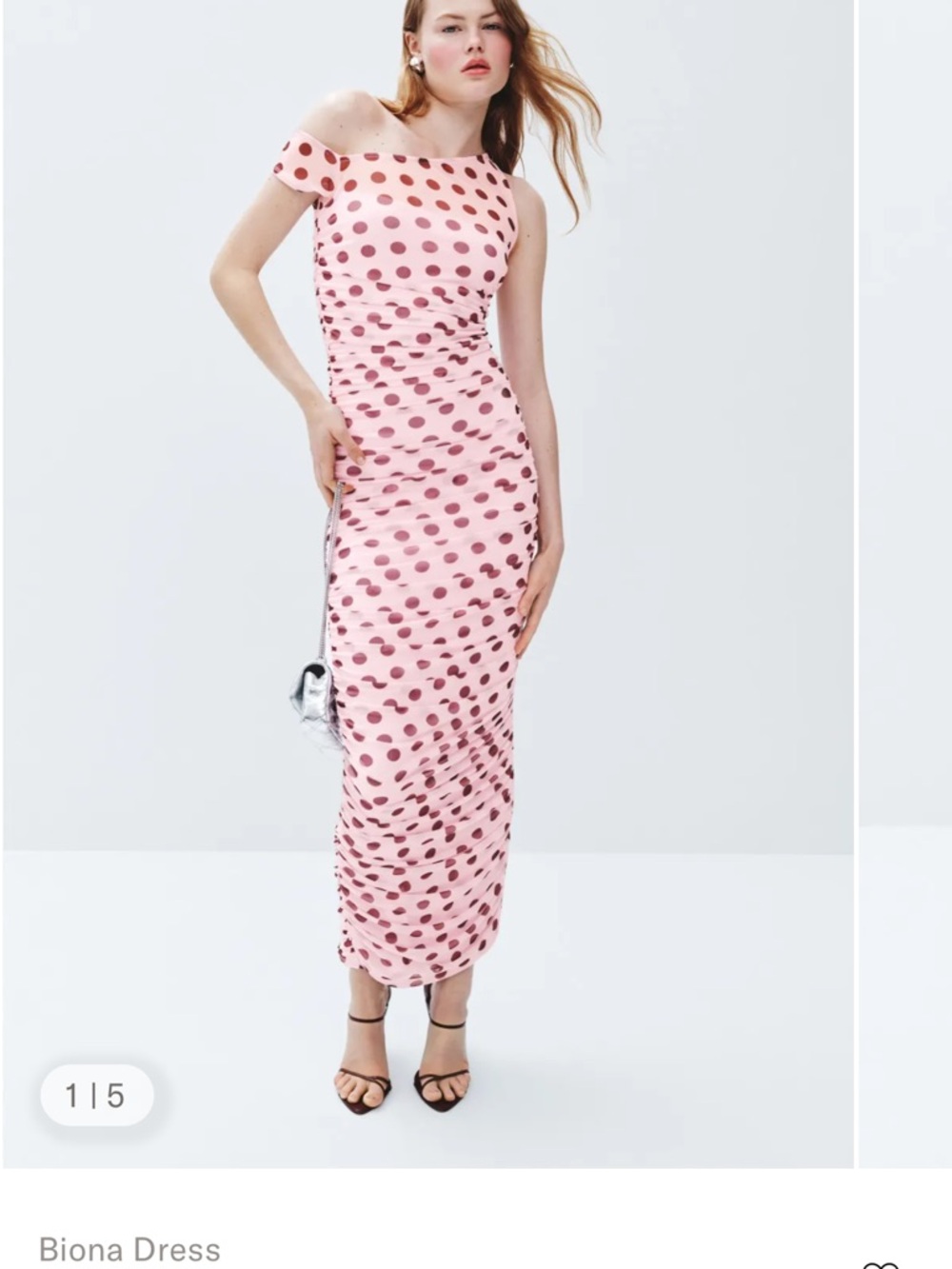 AFRM Pink Polka Dot One-Shoulder Maxi Dress